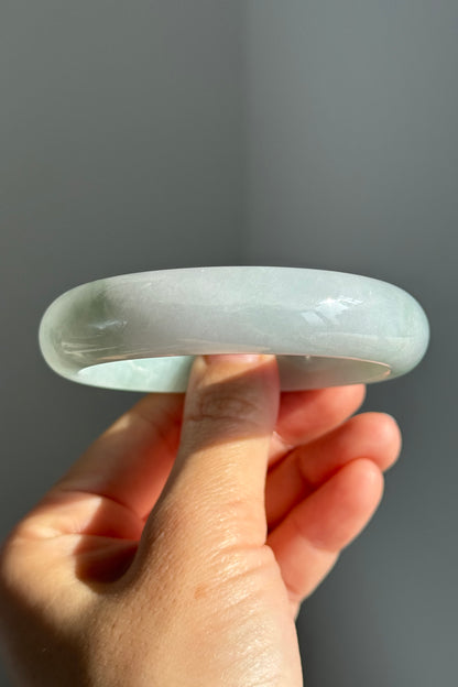 #0374 Icy Lotus Green Jade Bangle Size 57.2