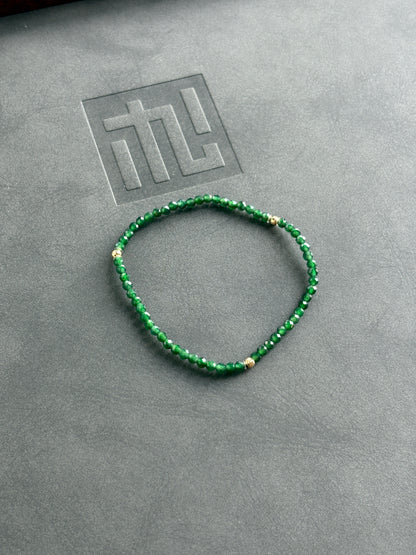 #B0801 Icy Imperial Green Jadeite Jade Diamond-cut Beads 18K Gold Bracelet