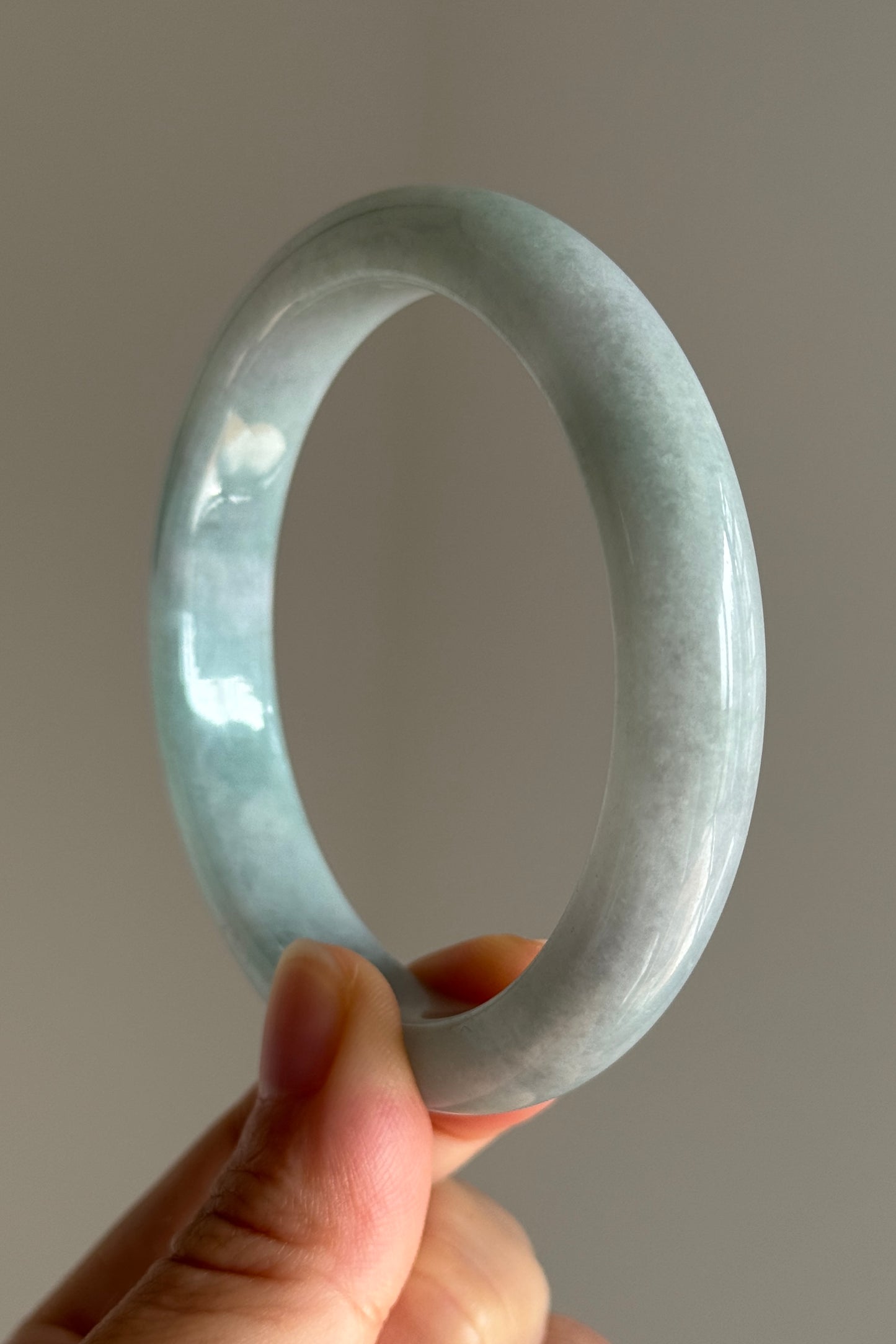 #0388 Icy Blue Lotus Green Jade Bangle Size 58.3