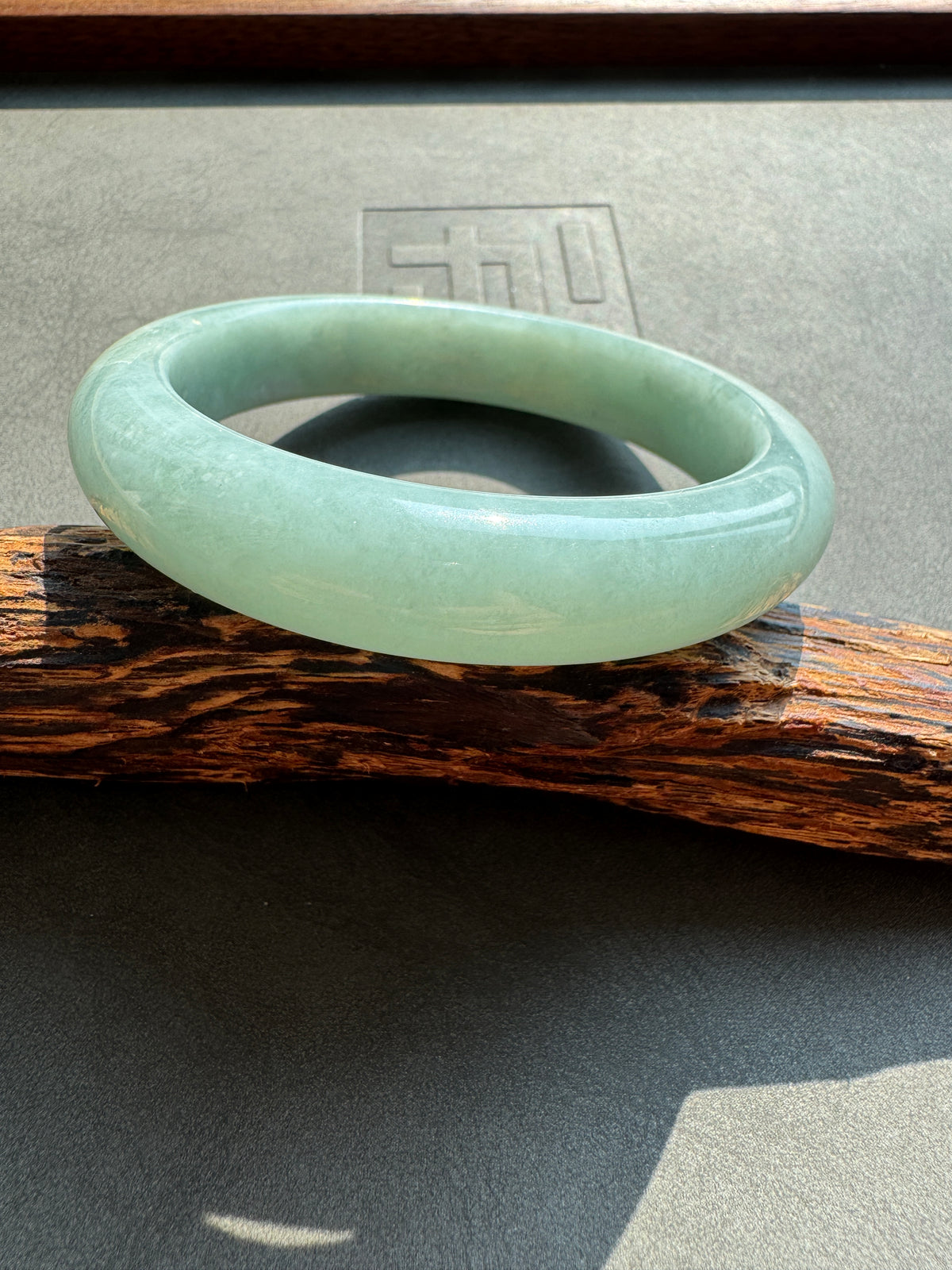 #0453 Icy Bluish Green Jade Bangle Size 55.7