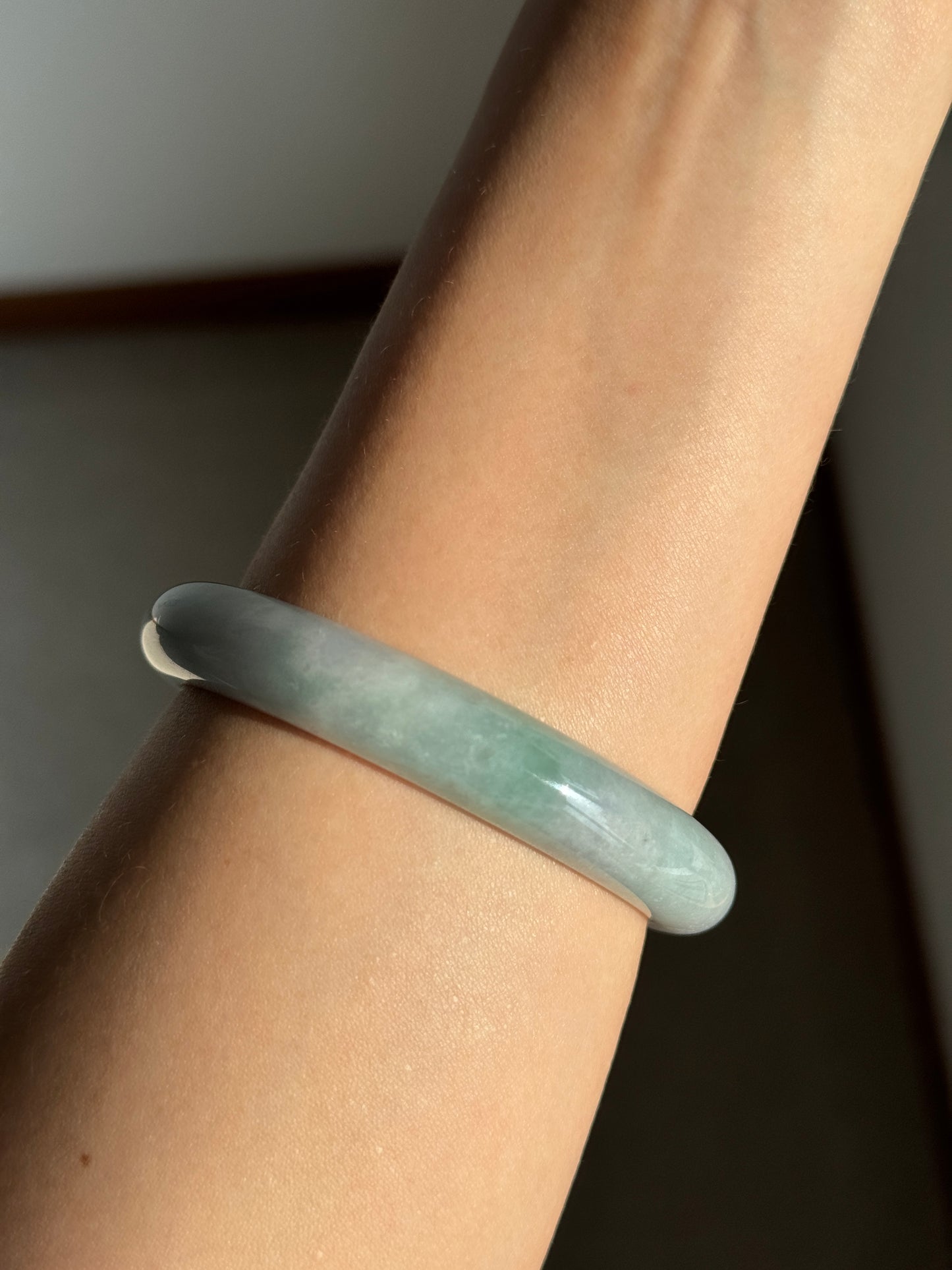 #0388 Icy Blue Lotus Green Jade Bangle Size 58.3