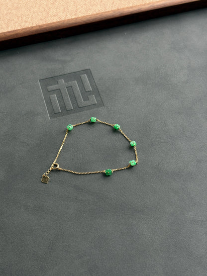 #B0803 18K Gold Icy Sun Green Jadeite Jade Osmanthus Bracelet