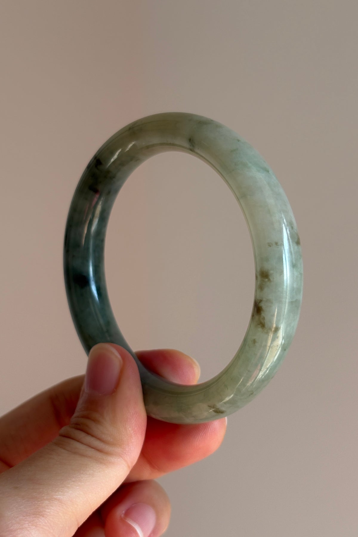 #0423 Icy Bluish Green Round Jade Bangle Size 54.1 (fits up to 55mm)