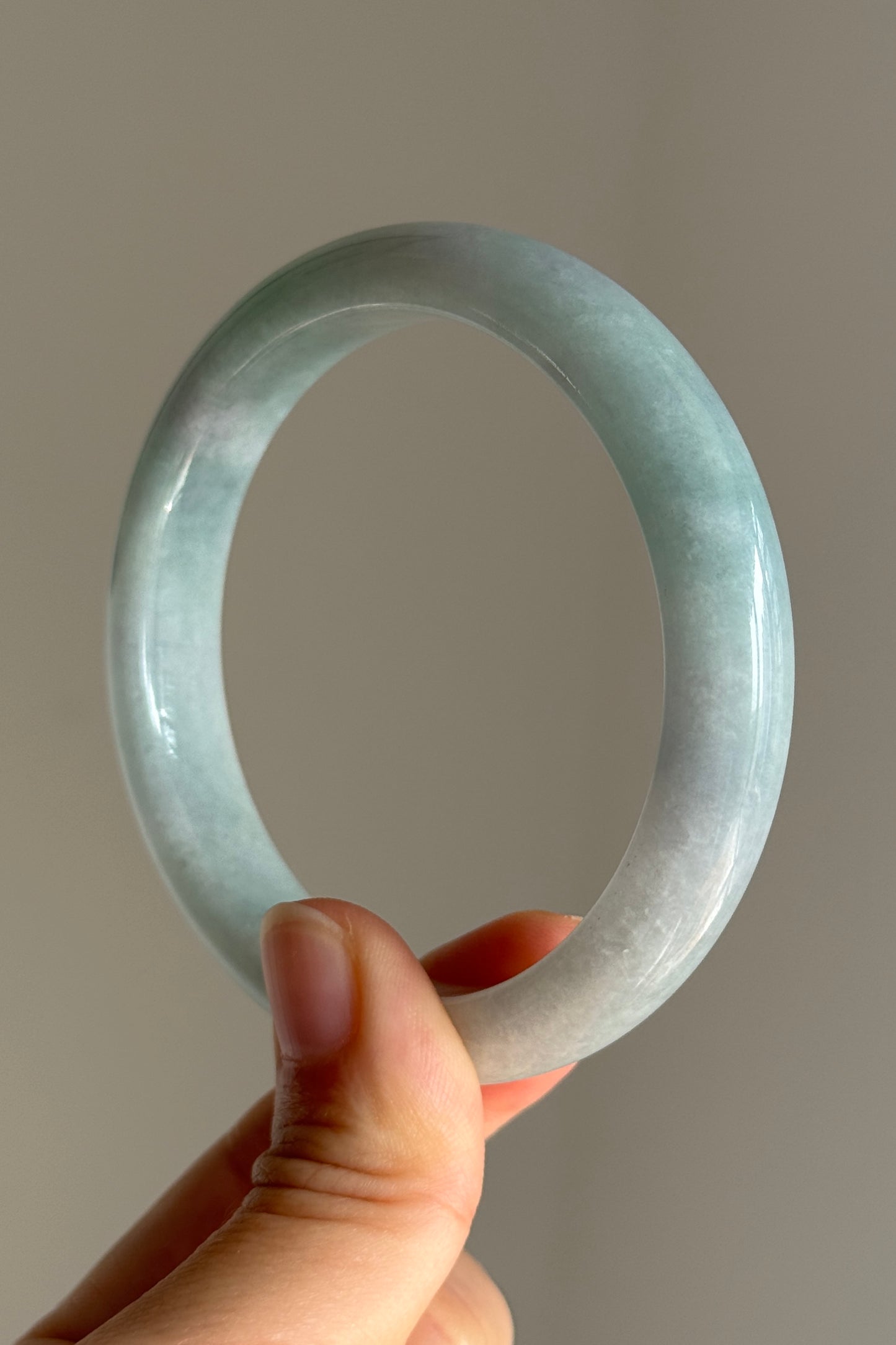 #0388 Icy Blue Lotus Green Jade Bangle Size 58.3