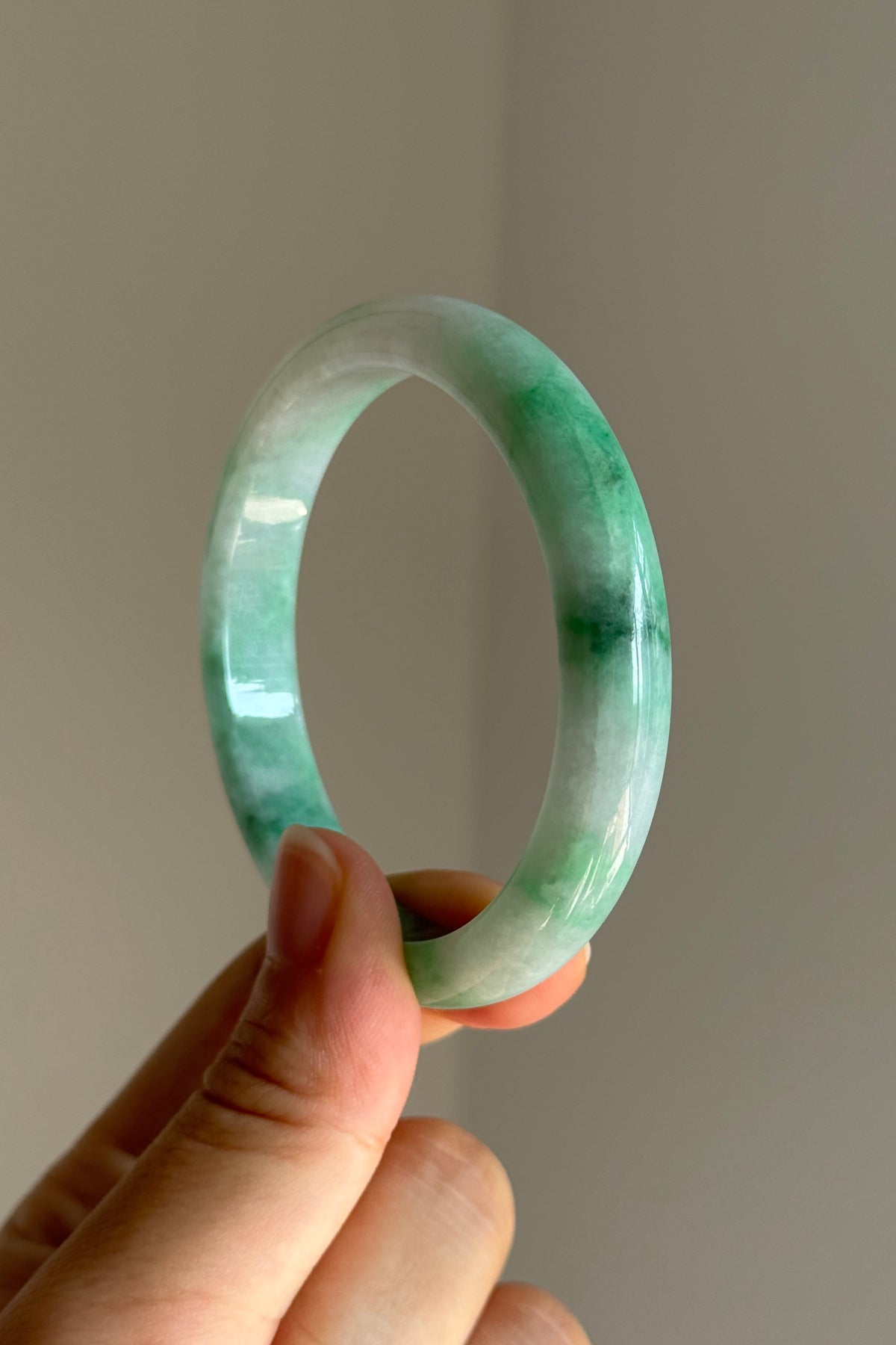 #0438 Icy Vivid Sun Green Jade Bangle Size 53.2