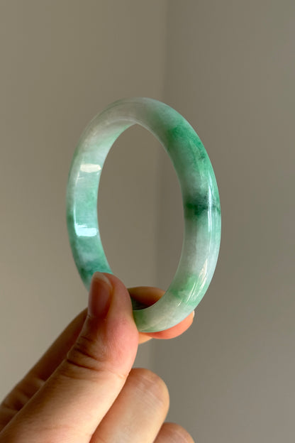 #0438 Icy Vivid Sun Green Jade Bangle Size 53.2