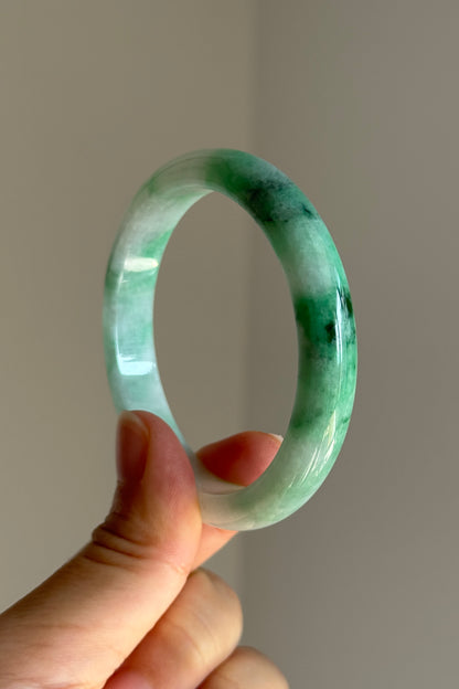 #0438 Icy Vivid Sun Green Jade Bangle Size 53.2