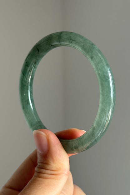 #0395 Highly Icy Olive Green Jade Bangle Size 52.6 (fits up to 54.6)