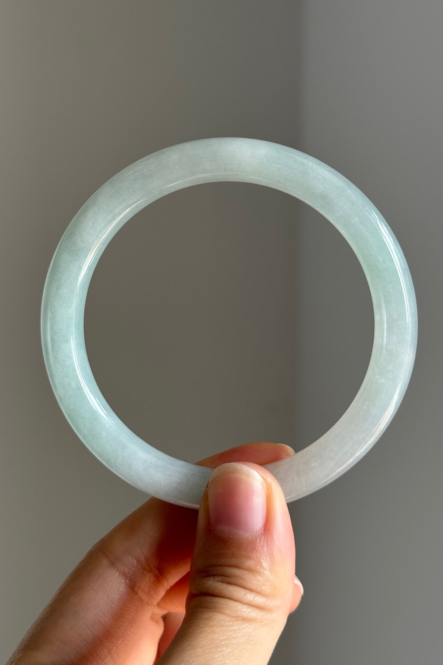 #0385 Icy Light Green Jade Bangle Size 55.6 (fits up to 57.6)