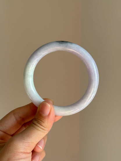 #0427 Lavender Green Yellow Round Jade Bangle Size 53.8 (fits up to 55)