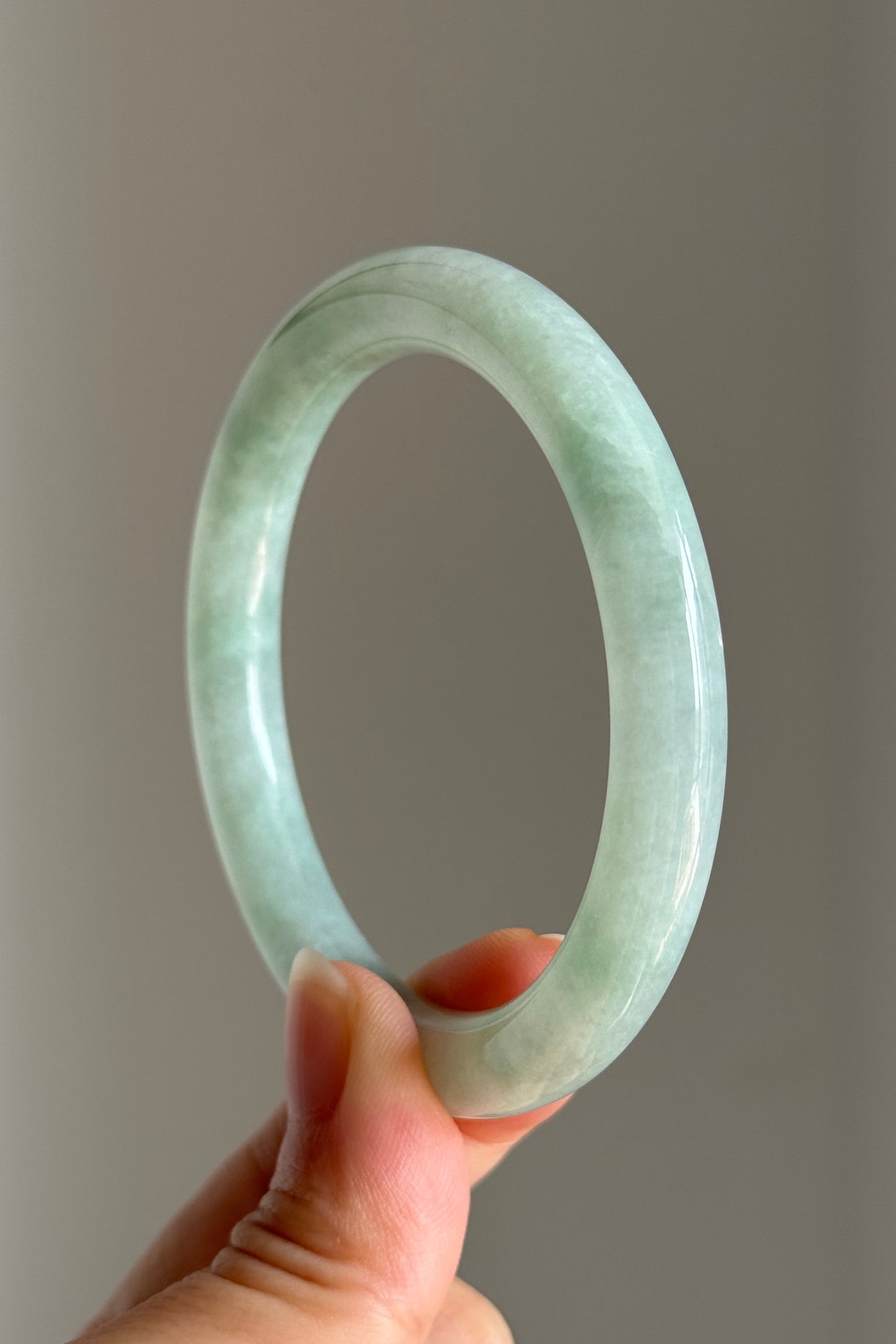 #0401 Icy Lotus Green Jade Bangle Size 53.4 (fits up to 55.4)
