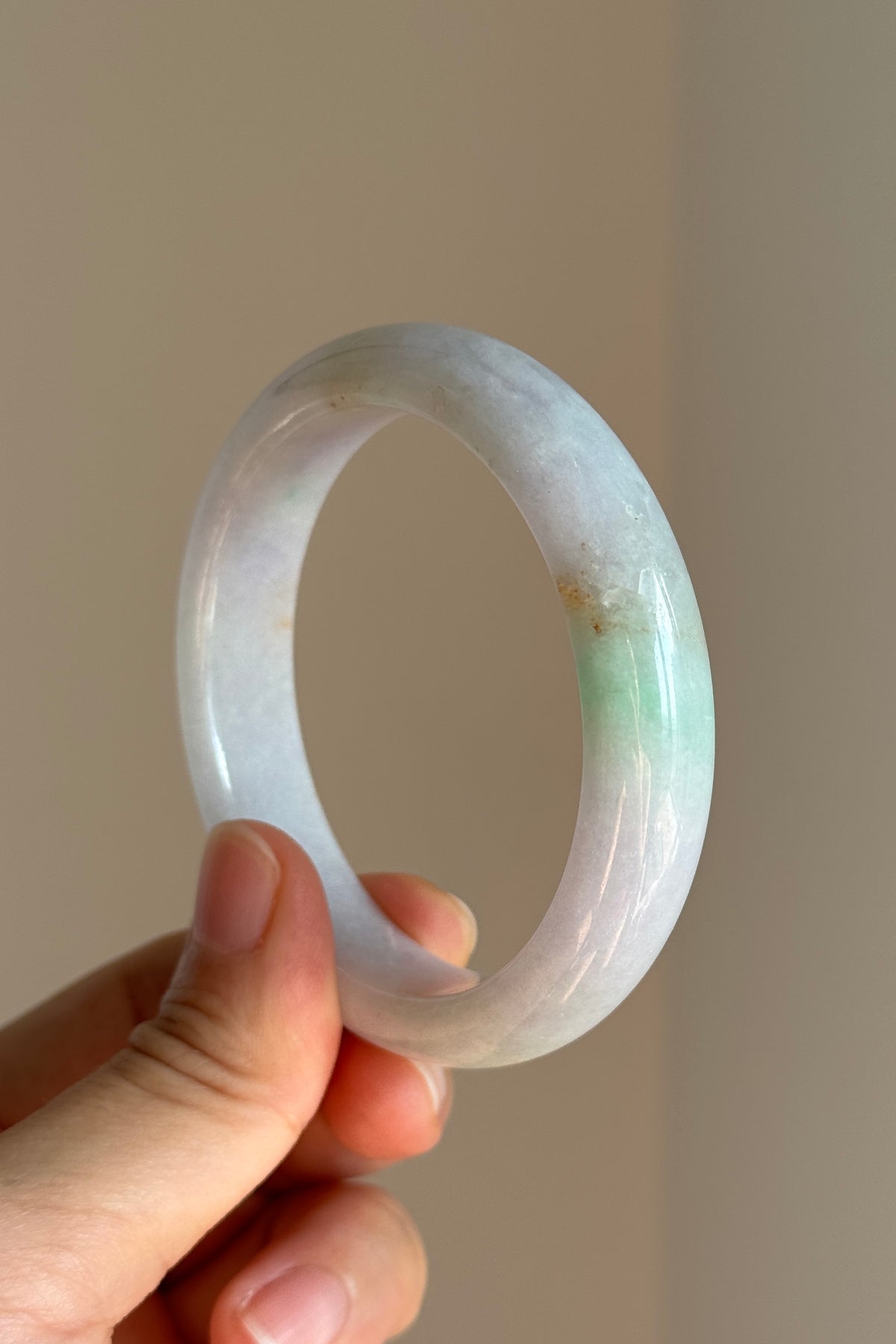 #0424 Light Lavender Sun Green Red Spots Jade Bangle Size 54