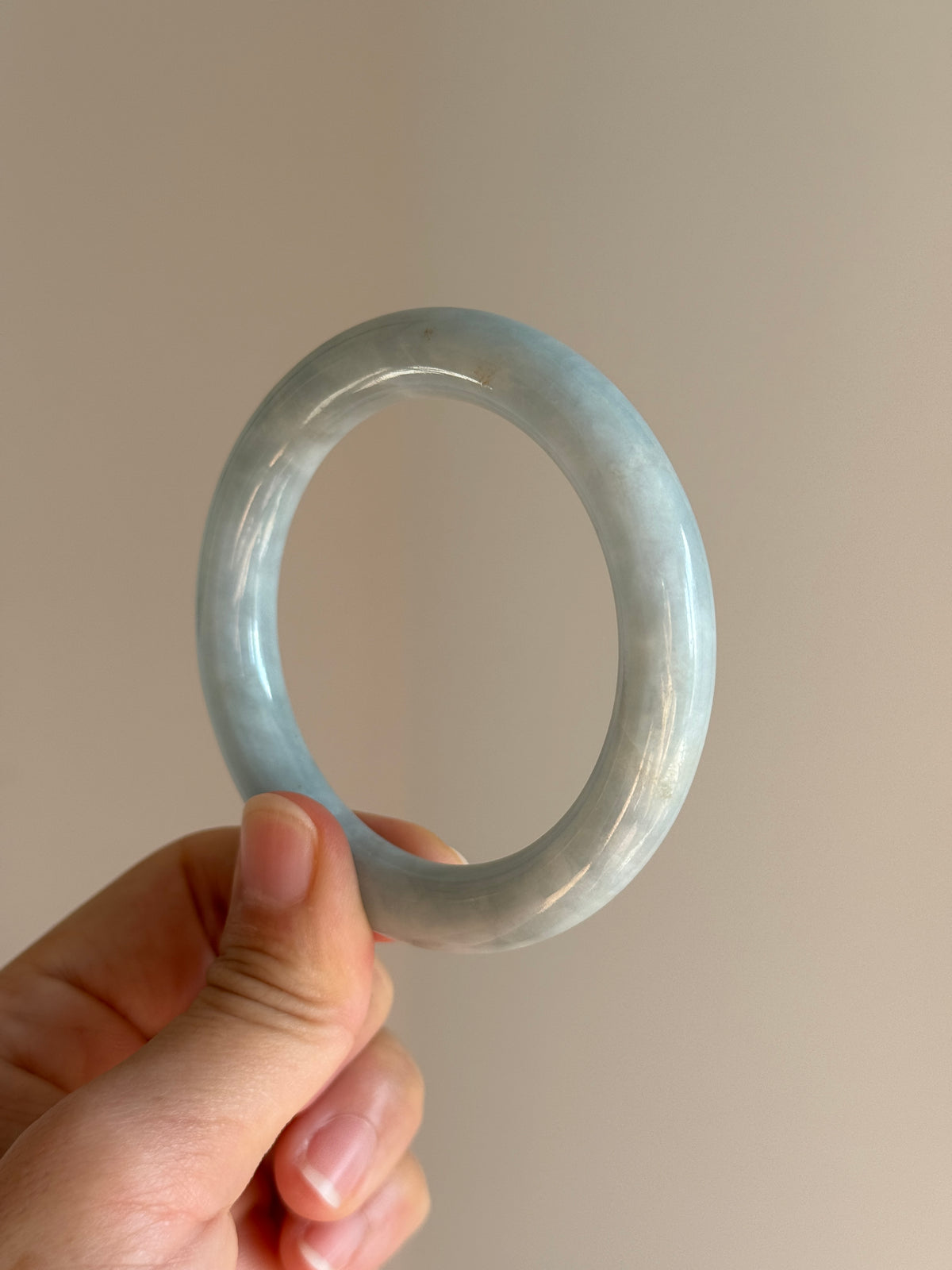 #0433 Light Blue Lavender Round Jade Bangle Size 54.3 (fits up to 55.5)