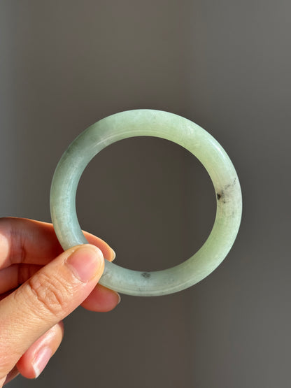 #0441 Icy Green Ink Round Jade Bangle Size 52.6 (fits up to 53.6)
