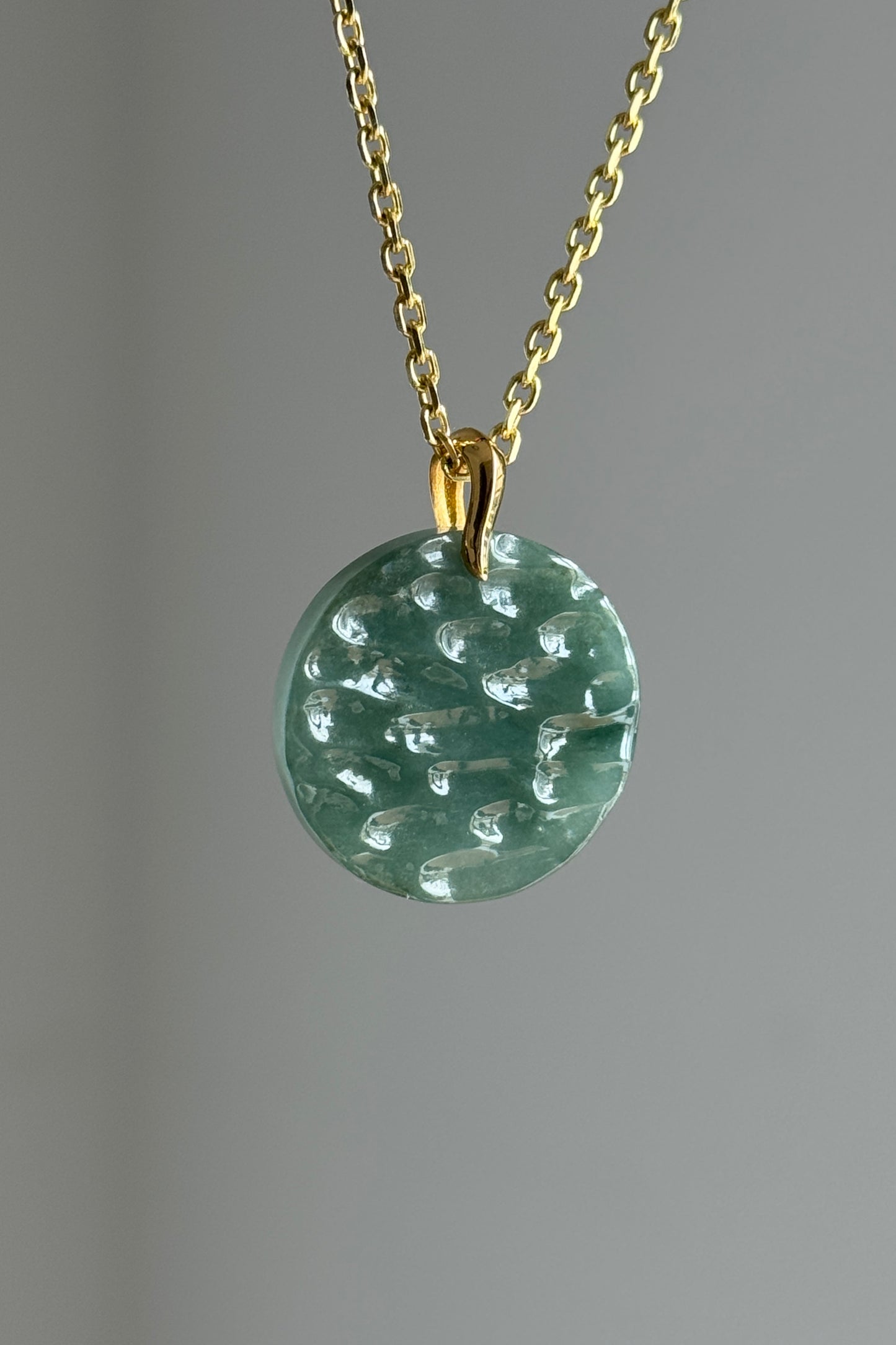#P0492 "The West Lake" Icy Bluish Green Water Jadeite Jade 18K Yellow Gold Pendant