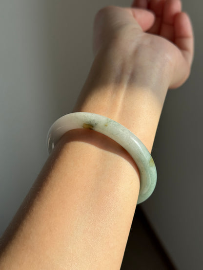 #0359 Lotus Green White Jade Bangle Size 51.2 (fits up to 53)