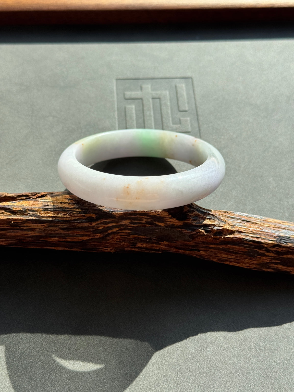 #0424 Light Lavender Sun Green Red Spots Jade Bangle Size 54