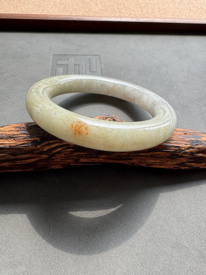 #0364 Yellowish Green Jade Bangle Size 56.2 (fits up to 57.2)