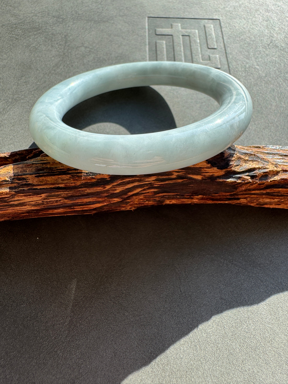 #0433 Light Blue Lavender Round Jade Bangle Size 54.3 (fits up to 55.5)