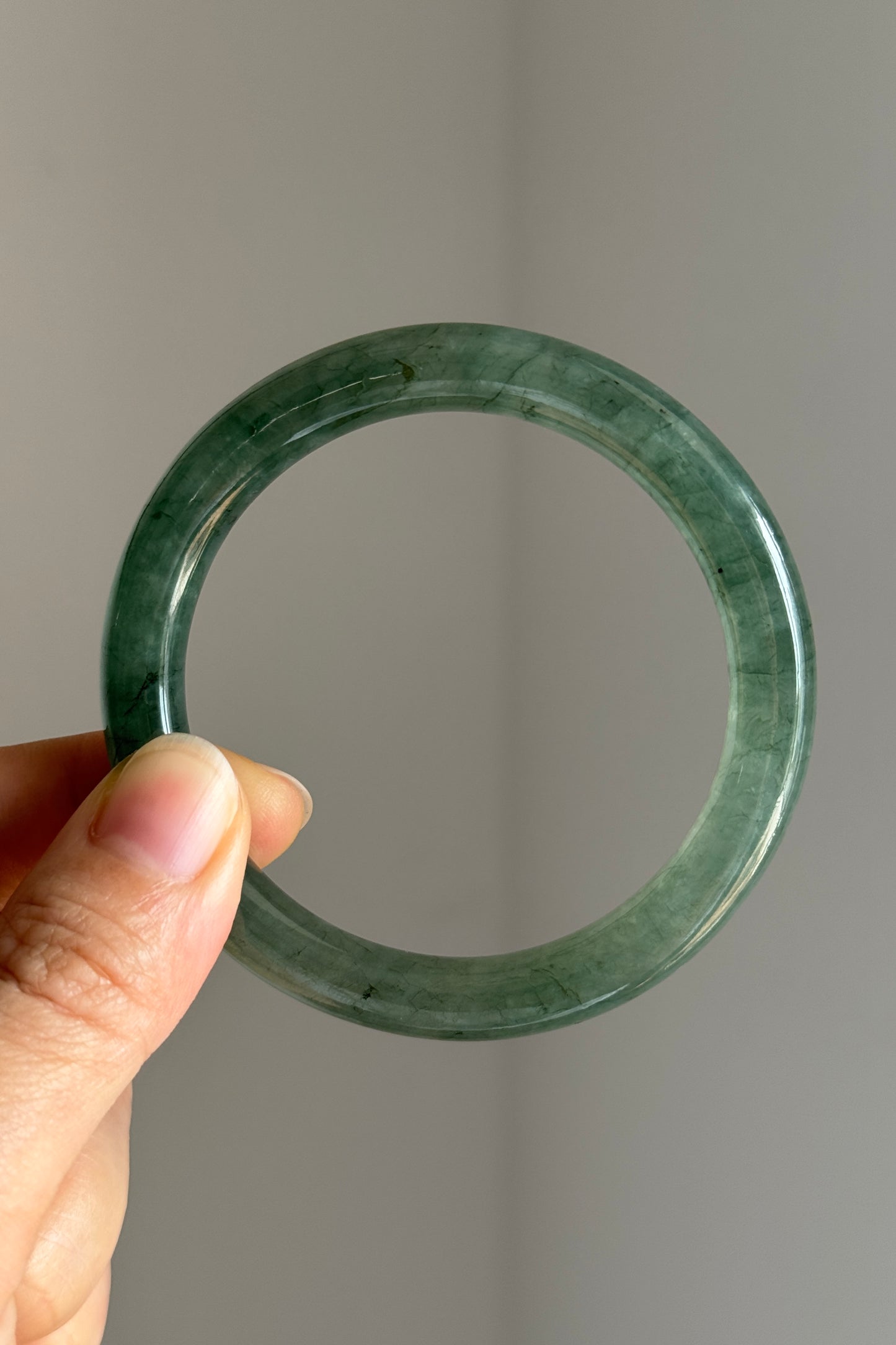 #0395 Highly Icy Olive Green Jade Bangle Size 52.6 (fits up to 54.6)