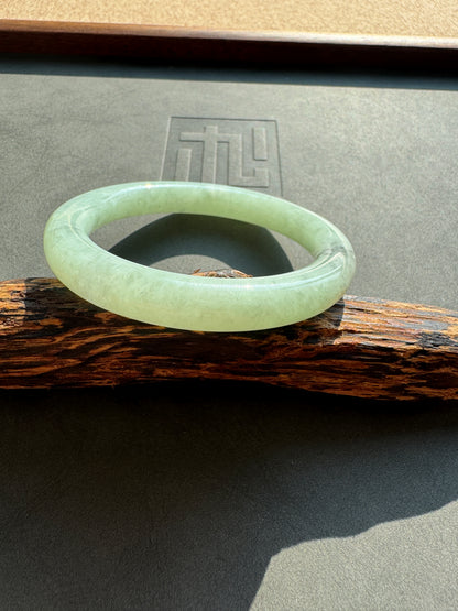 #0441 Icy Green Ink Round Jade Bangle Size 52.6 (fits up to 53.6)