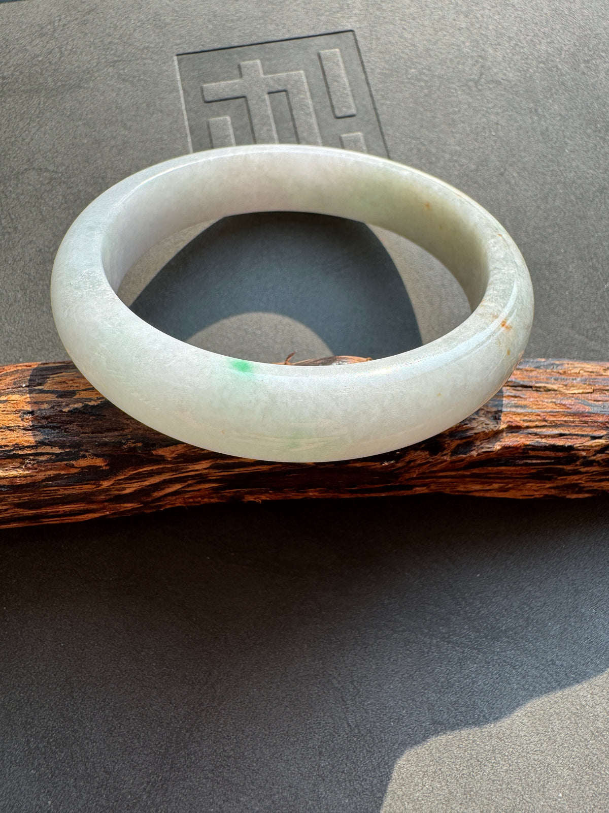 #0455 Light Green With Red & Vivid Green Spots Jade Bangle Size 55.7
