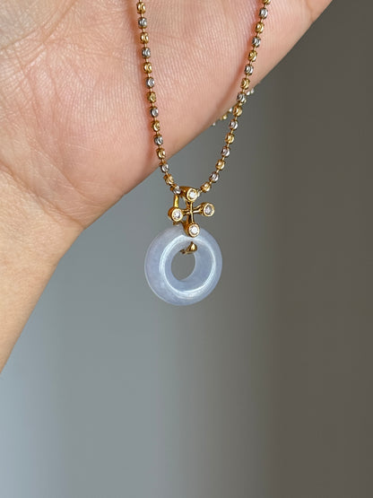 #P0557 "Bi" Icy Lavender Jadeite Jade Donut 18K Yellow Gold Pendant