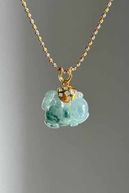 #P0505 "Tang Horse" Icy Blue Flower Jadeite Jade 18K Yellow Gold Pendant