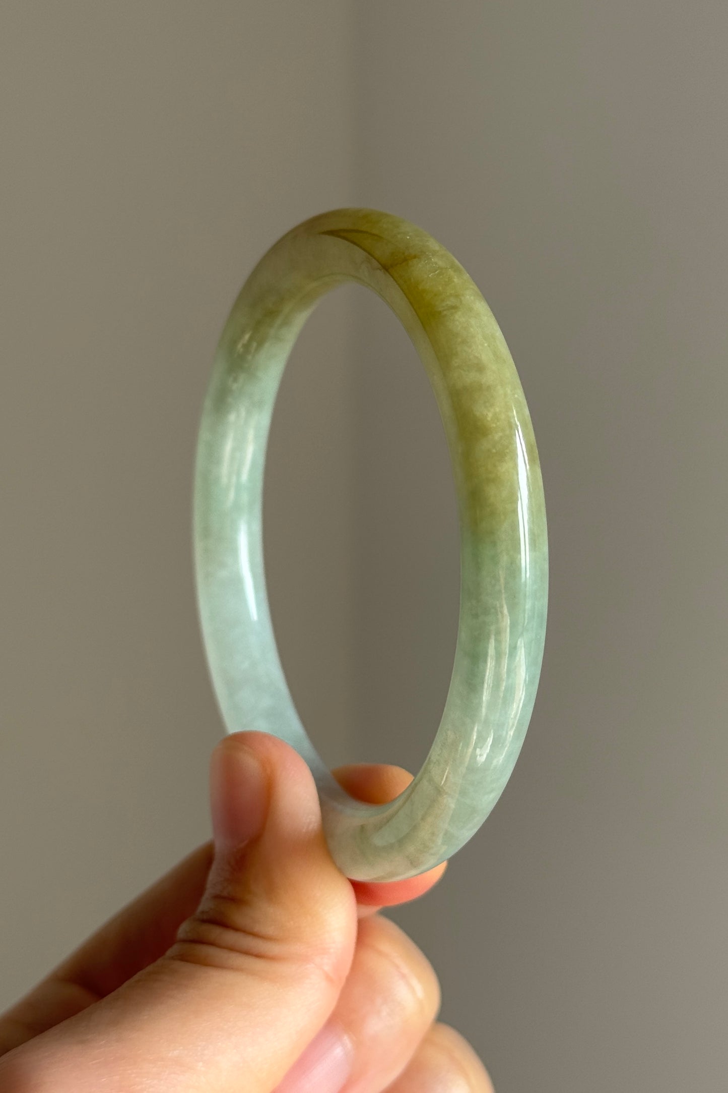 #0360 Icy Golden Yellow Lotus Green Jade Bangle Size 55.8 (fits up to 57.8)