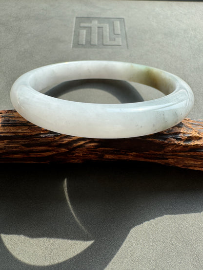 #0380 Icy White Yellow Flower Ink Jade Bangle Size 61
