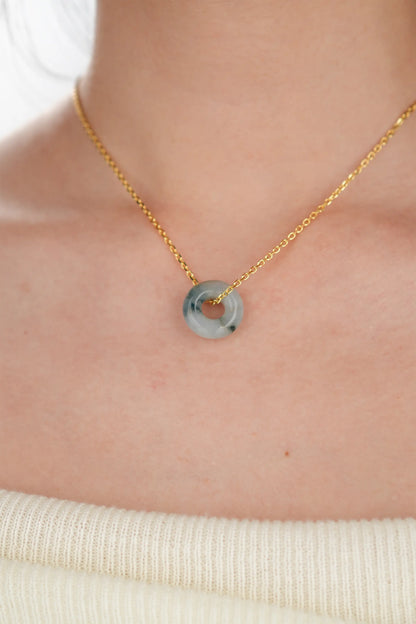 Blue Cloud Jadeite Jade Mini Donut Pendant Necklace