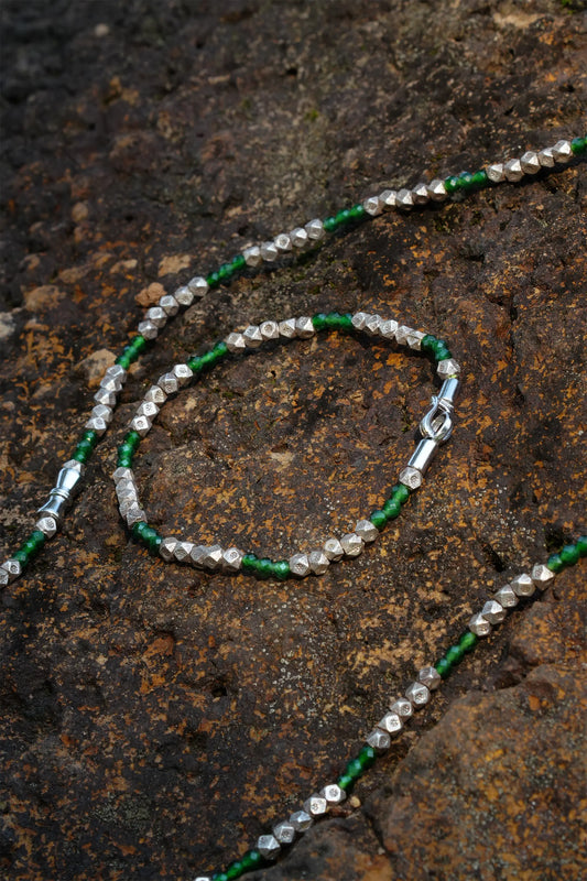 Imperial Green Jadeite Jade Diamond-cut Beads Thai 985 Silver Bracelet