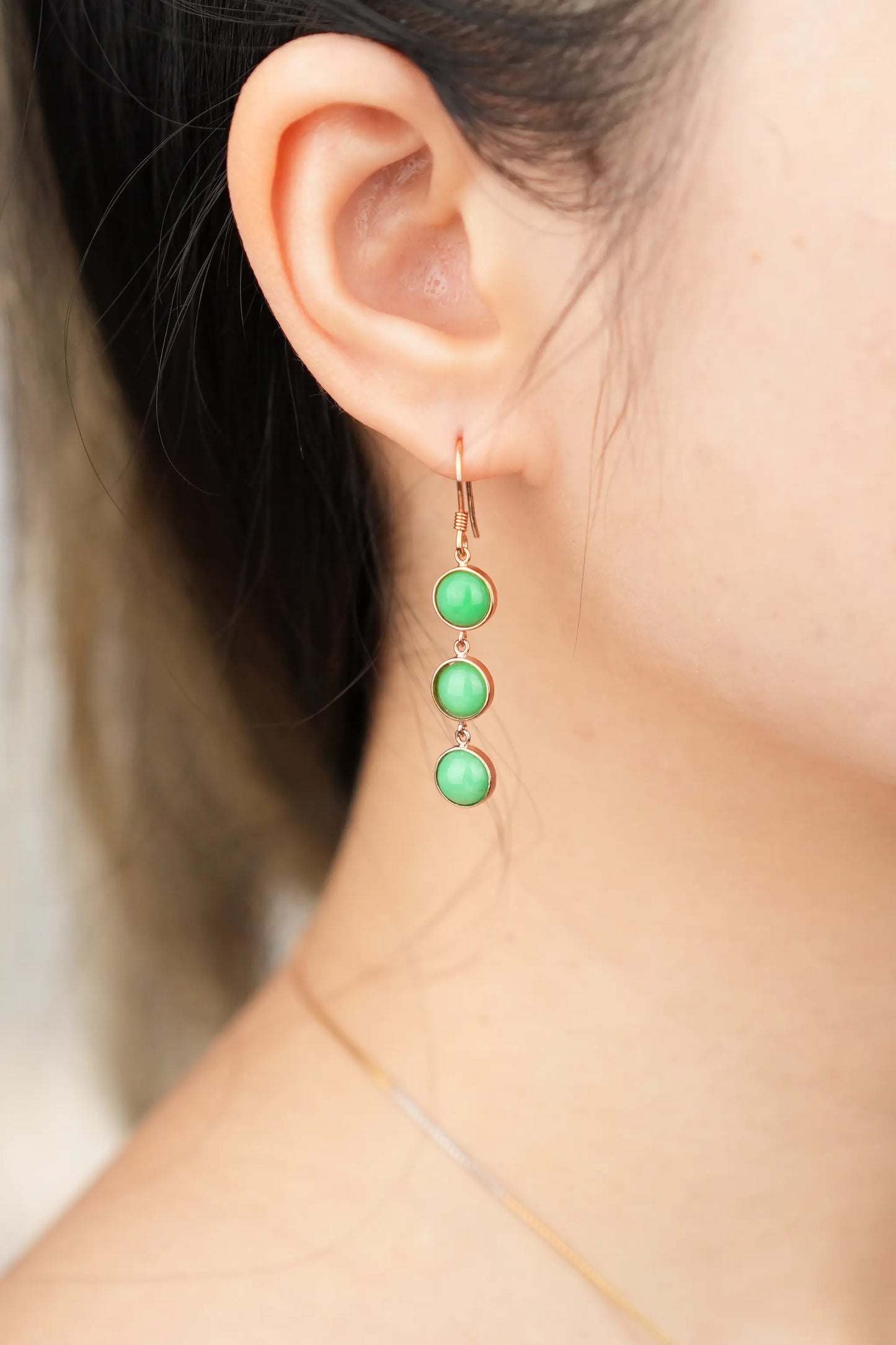 Bright Green Jadeite Jade 18K Rose Gold Earrings