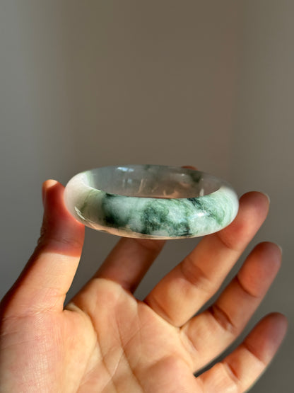 #0434 Icy Green Flower Lavender Jade Bangle Size 50.7