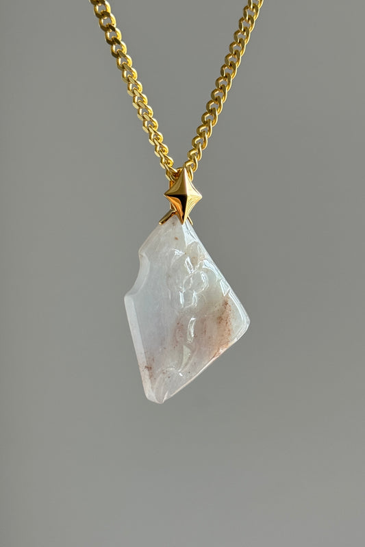 #P0555 "Pink Leopard" Icy Pink Lavender Red Green Jadeite Jade 18K Yellow Gold Pendant