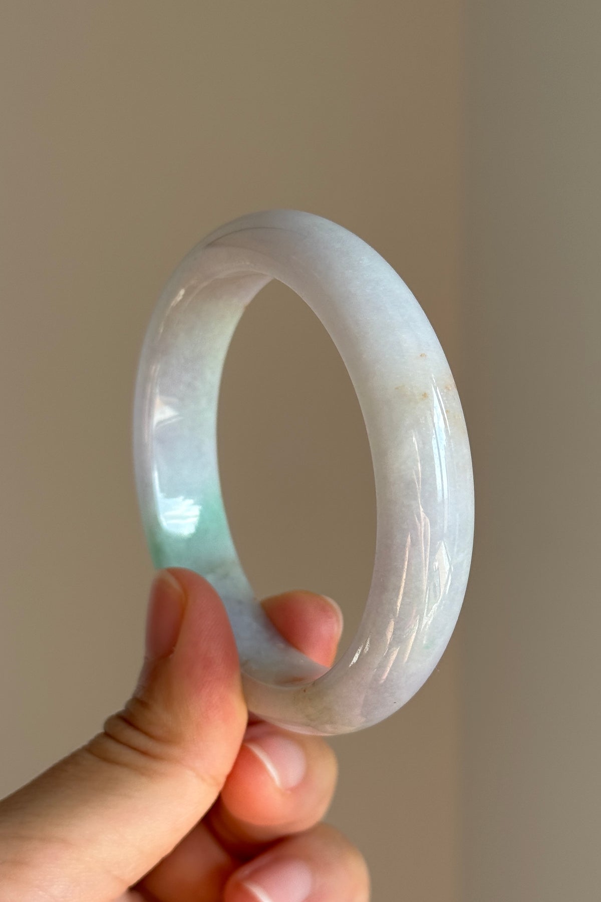 #0424 Light Lavender Sun Green Red Spots Jade Bangle Size 54