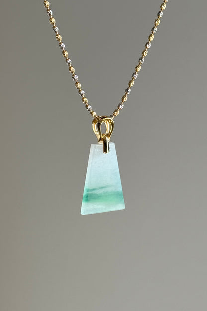 #P0518 "Wushi/Peace" Icy Sun Green White Jadeite Jade Peace 18K Yellow Gold Pendant