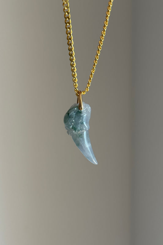 #P0569 "Dragon's Fang" Icy Lavender Green Jadeite Jade 18K Yellow Gold Pendant