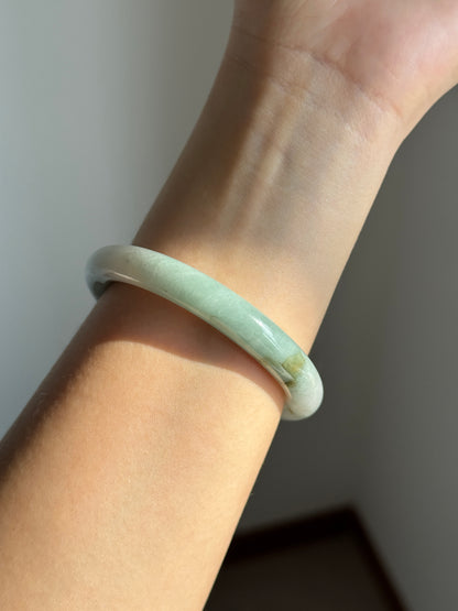 #0359 Lotus Green White Jade Bangle Size 51.2 (fits up to 53)