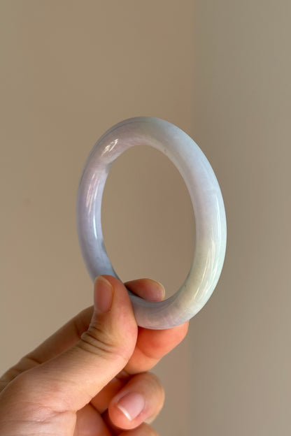 #0427 Lavender Green Yellow Round Jade Bangle Size 53.8 (fits up to 55)