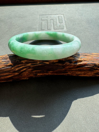 #0438 Icy Vivid Sun Green Jade Bangle Size 53.2