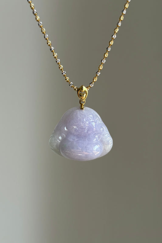 #P0438 "Buddha" Spring Lavender & Green Jadeite Jade 18K Yellow Gold Pendant
