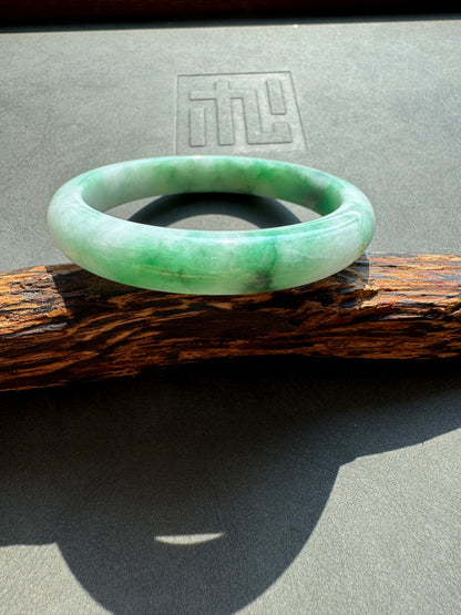 #0438 Icy Vivid Sun Green Jade Bangle Size 53.2