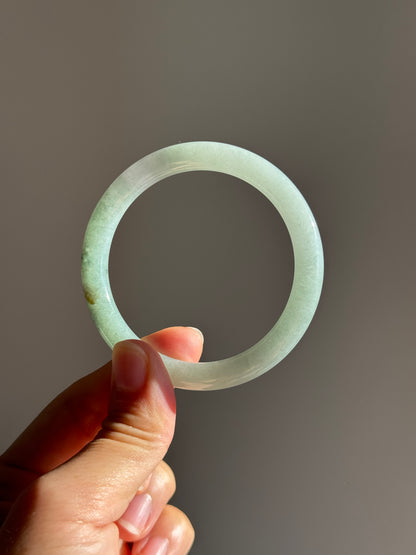 #0431 Icy Green Yellow Round Jade Bangle Size 52 (fits up to 53)