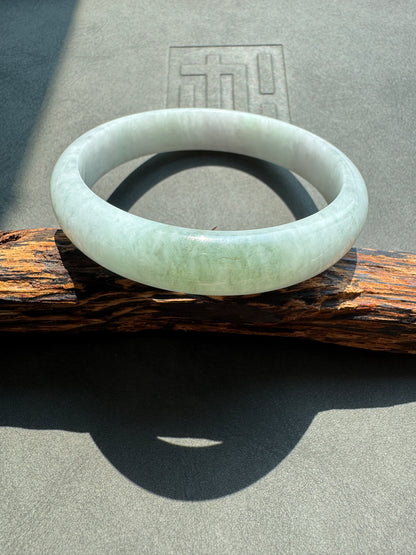 #0451 Icy White Light Green Jade Bangle Size 57.6