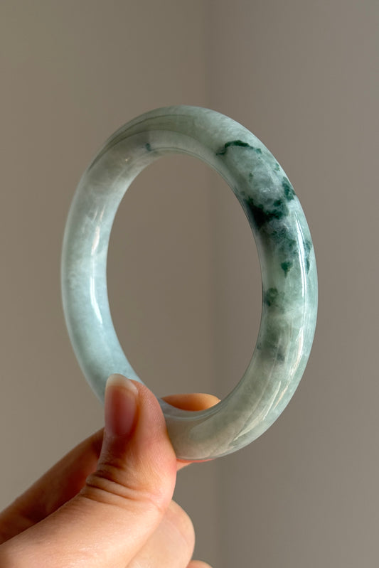 #0403 Icy Bluish Green Flower Jade Bangle Size 56.1 (fits up to 57.1)