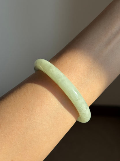 #0441 Icy Green Ink Round Jade Bangle Size 52.6 (fits up to 53.6)