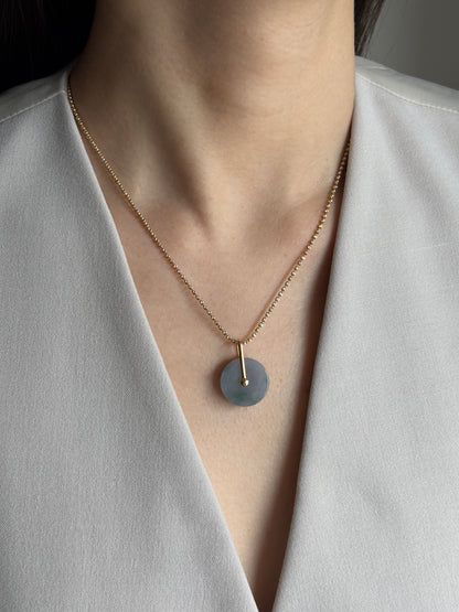 #0460 "Bi" Icy Lavender Green Jadeite Jade Donut 18K Yellow Gold Pendant