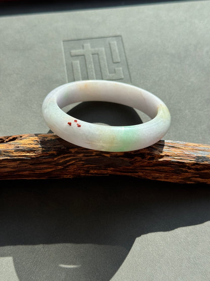 #0424 Light Lavender Sun Green Red Spots Jade Bangle Size 54