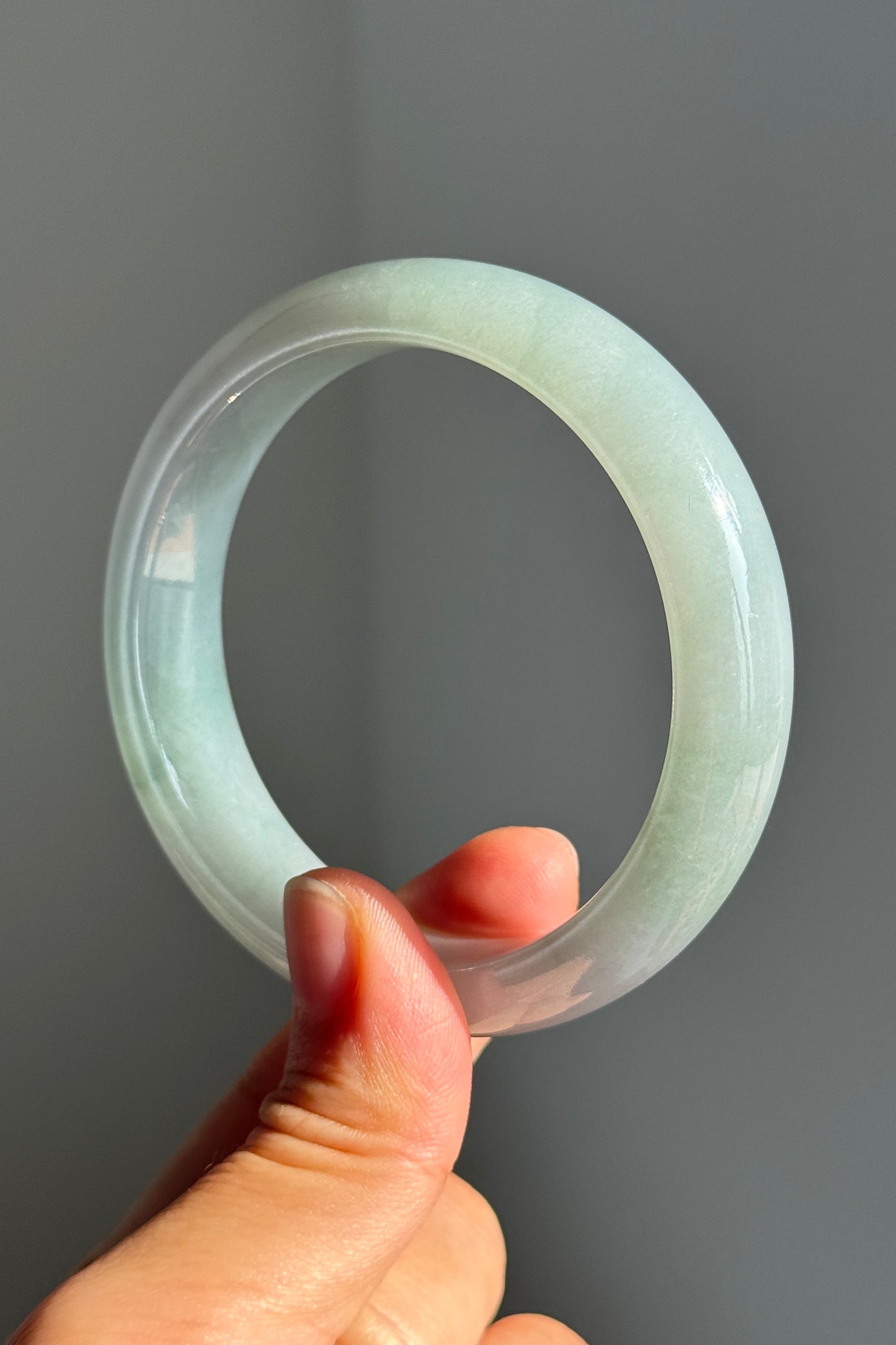 #0374 Icy Lotus Green Jade Bangle Size 57.2